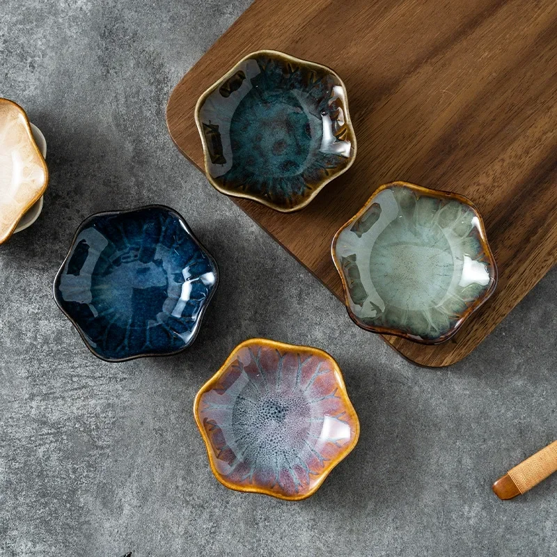 Hot selling Japanese style small dish kiln turned ceramic flavor dish dipping dish barbecue mini dipping dish sauce dish