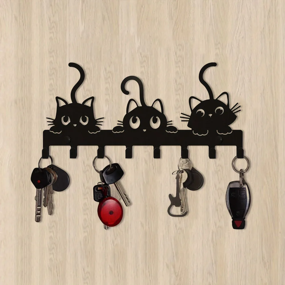 Multifunctional Iron Wall Hanging Cute Cat Key Rack Festive Atmosphere Cat Wall Rack Hook Household Key Coat Hanger Hook