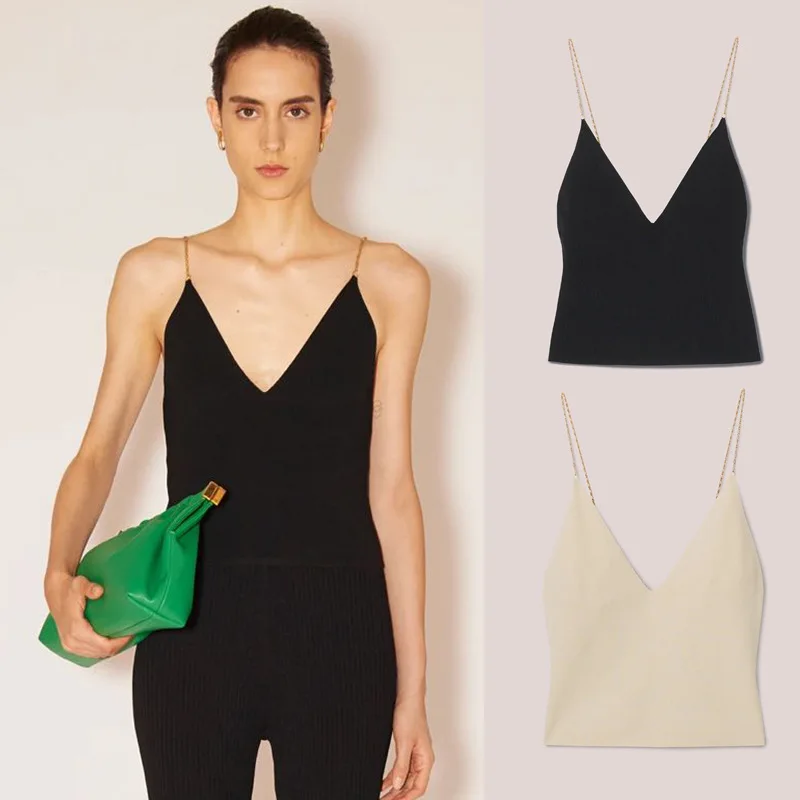 

Женский летний топ Nordic Nanu с металлической цепочкой, регулируемый, с V-образным вырезом, облегающий, вязаный, базовый, модный