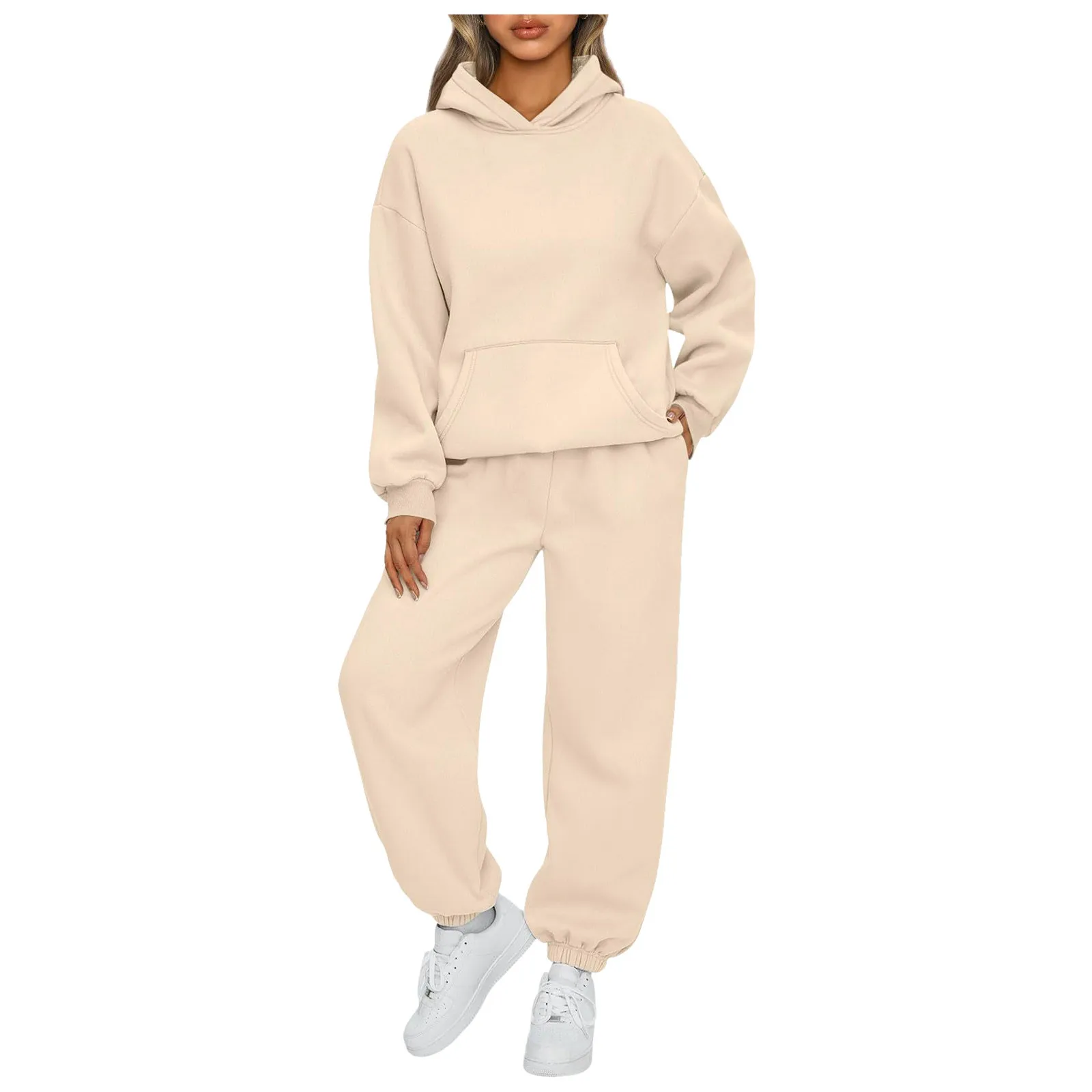 Women\'s Tracksuit Suit Autumn Fashion Warm Hoodie Sweatshirts Two Pieces Oversized Solid Casual Hoody Pullovers Long Pant Sets