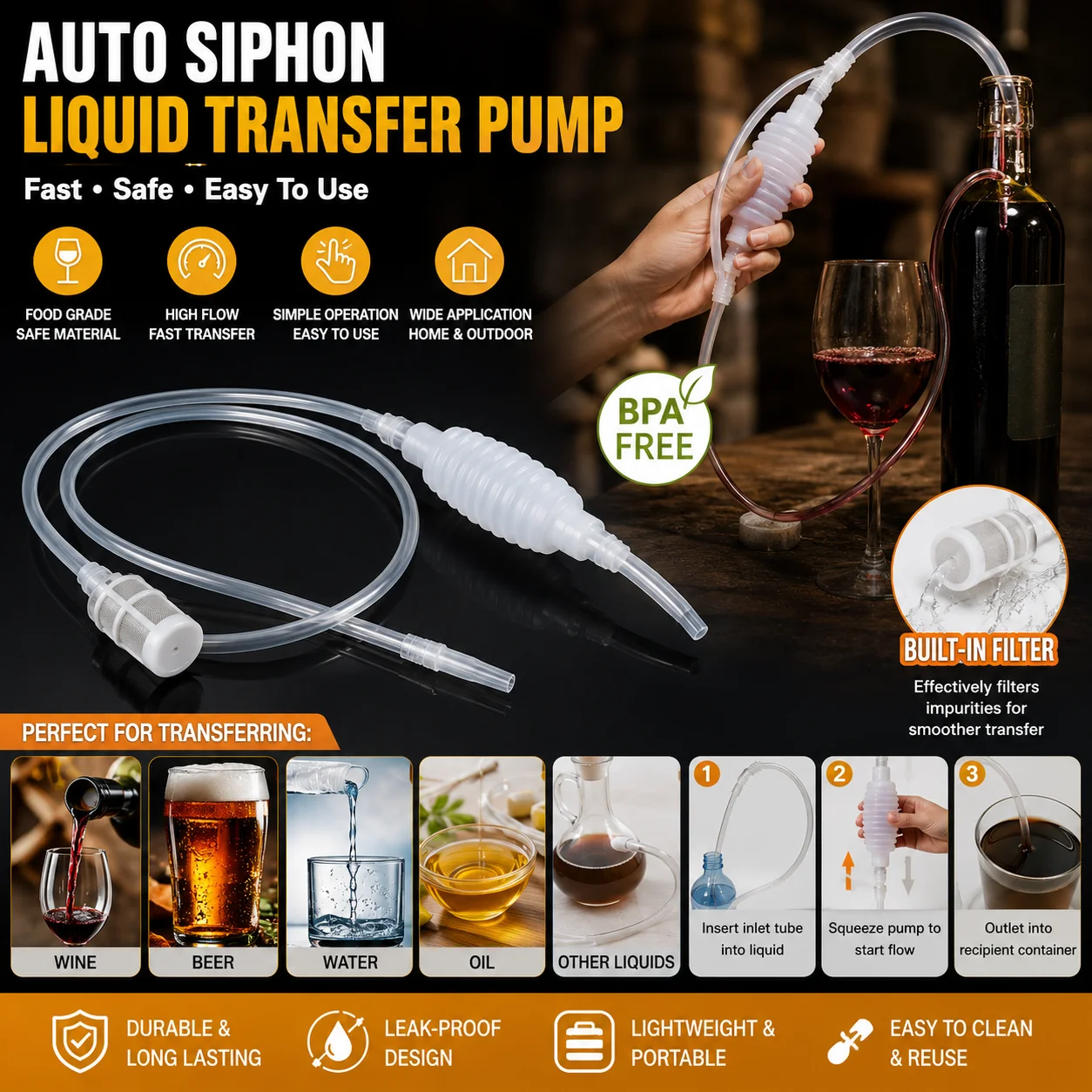 Wine Beer Food - Pompa Siphon Otomatis untuk Pembuatan Bir