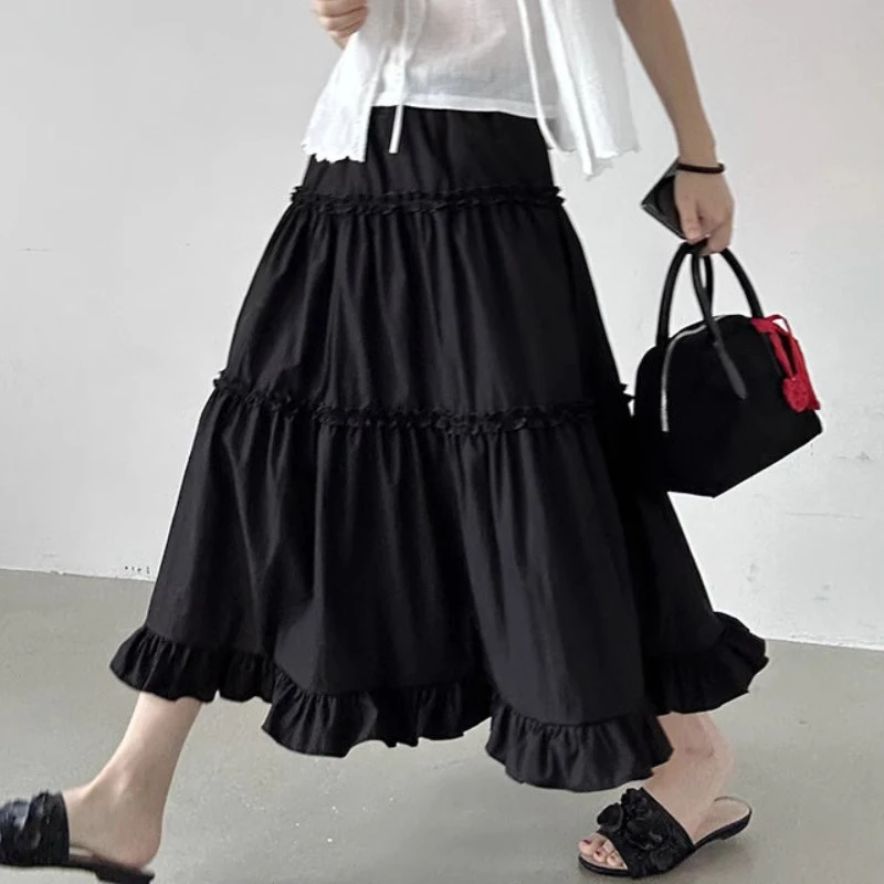 

High Waist A-Line Skirt with Wood ain Ruffle f Body Summer New Sle for Women Teenage Girls Commute Sle Other Material