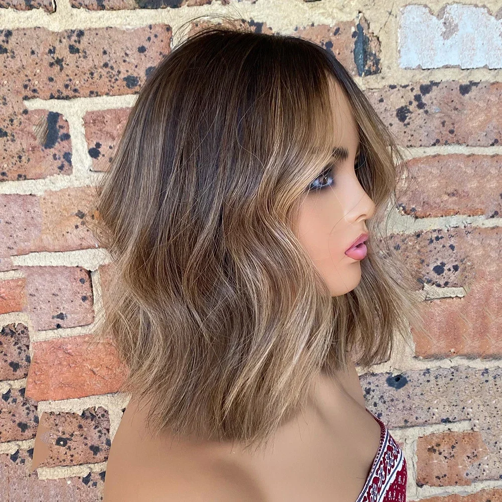 200 الكثافة تسليط الضوء على شقراء جزء مجاني قصير BobLong غلويليس موجة الدانتيل 5x5 قاعدة الحرير باروكة من شعر طبيعي للنساء BabyHair preplucked