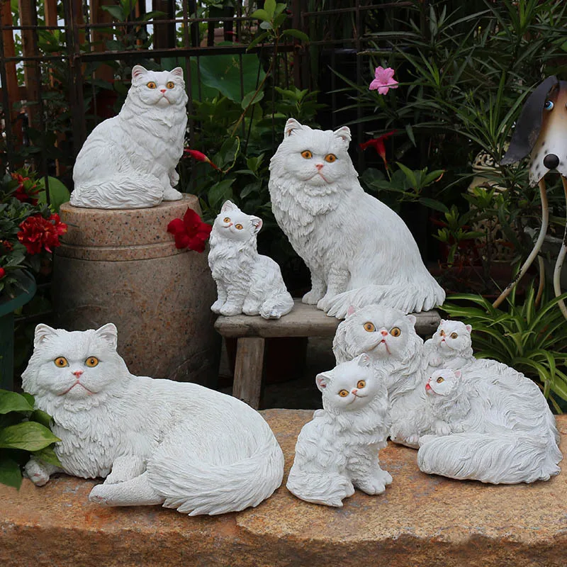 White Persian Cat Statue Model, Animal Tree Figurine, Garden, TV Cabinet, Bookcase Decoration