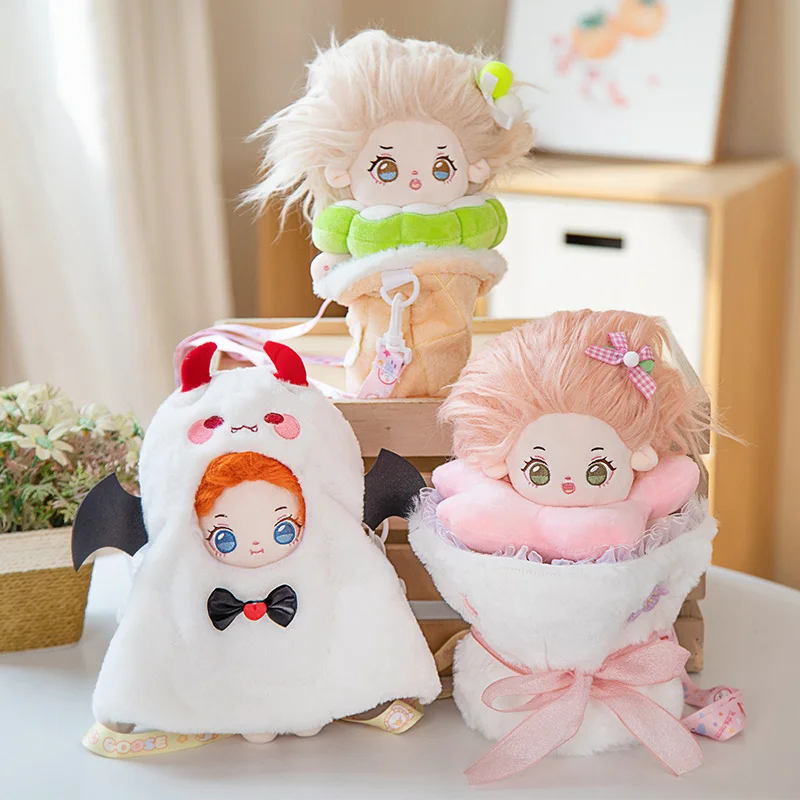 

20cm Creative Kawaii Crossbody Bag Idol Cotton Doll Anime Bat Coat Flower Suit Bag Plush Doll Toys for Girls Children Presents