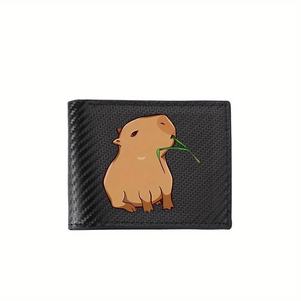 Cute capybara grass eating joyful cartoon animal Men's Wallets Simple Business Modern Stylish Printing Design Gifts For Father B