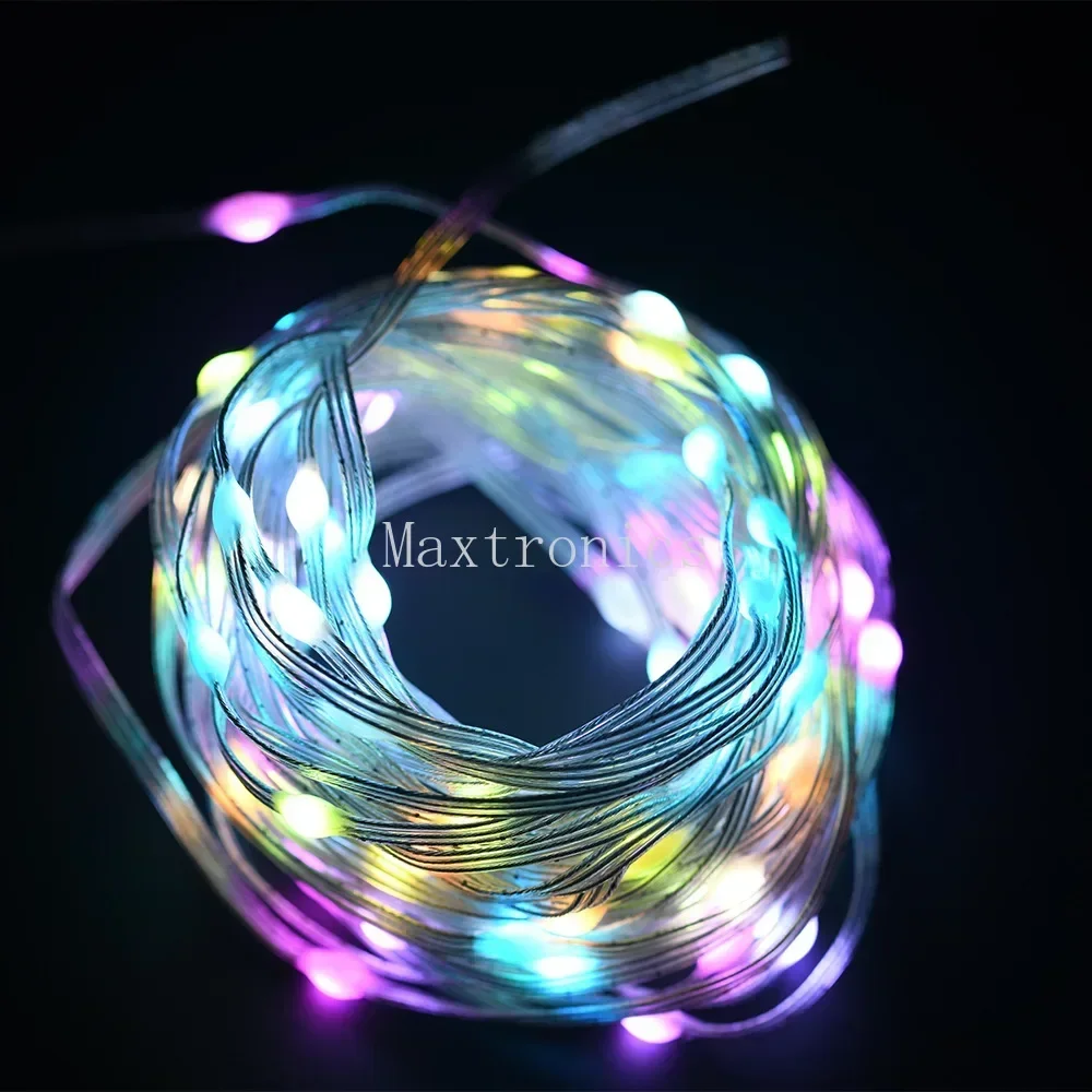 Imagem -04 - Impermeável Rgb Led Fairy String Pixels Ws2812b Cor dos Sonhos Festa de Casamento Decoração de Árvore de Férias Dc5v Programável 1m 10 Leds 5m