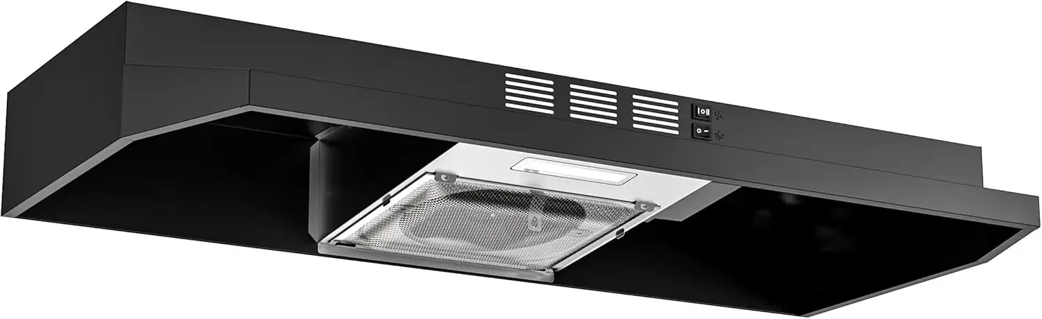 Black Range Hood 36 inch Under Cabinet, Ducted/Ductless Convertible Kitchen Hood, Black Painted Stainless Steel Vent Hood