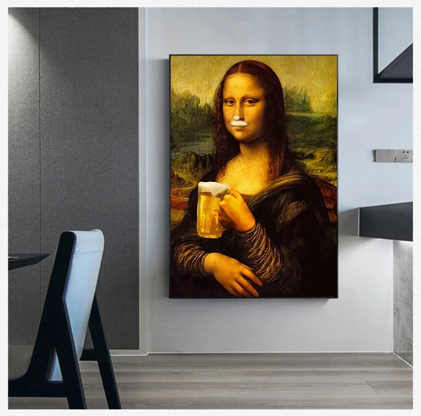 Nordic Style Minimalism Mona Lisa Wall Art Canvas Prints Beer Painting Modular Pictures Living Room Modern Home Decor