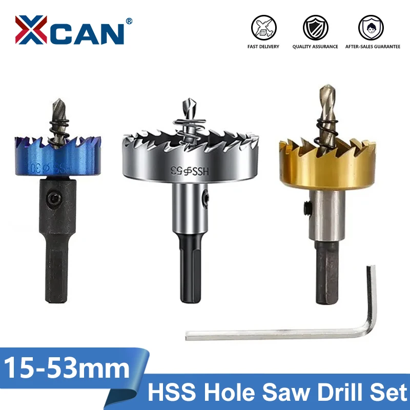 

XCAN Core Drill Bit HSS Hole Saw Drill Set 15-53mm 5/7/12/13pcs for Alloy Iron Stainless Steel Drilling Tools Metal Hole Opener