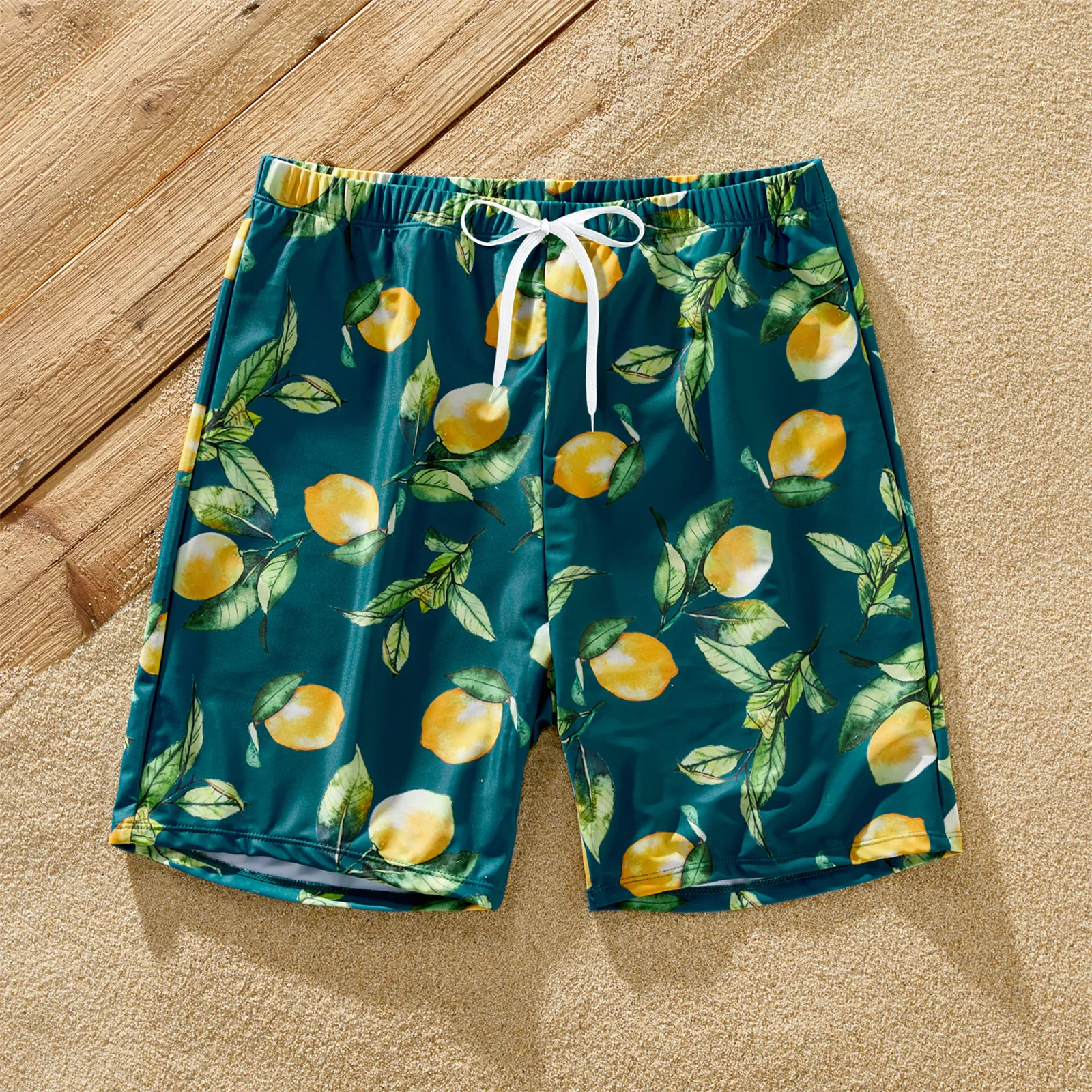 PatPat Family Matching Allover Lemon Print and Solid Halter Neck Two-piece Swimsuit or Swim Trunks Shorts