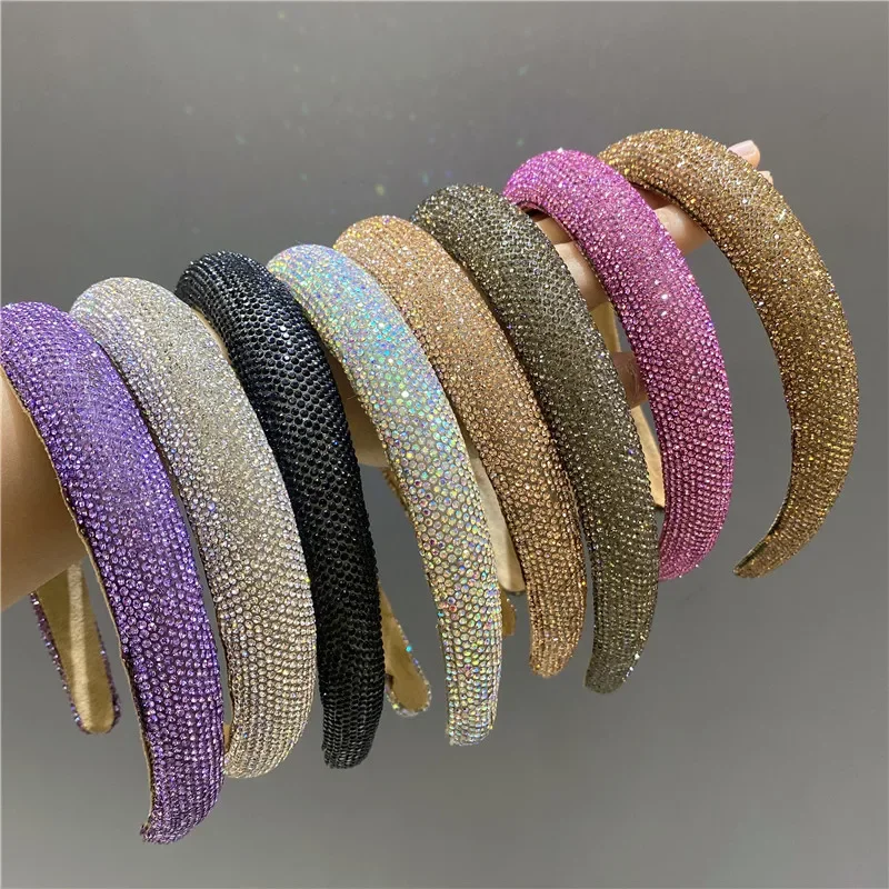 2023 New Arrivals Luxury and Retro Rhinestone Glitter Sponge Padded Hairband Hair Hoop Headband Hair Accessories for Women