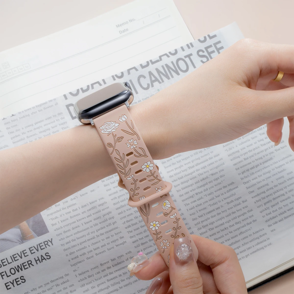 Ремешки с цветочной гравировкой для Apple Watch, ремешок 44 мм, 42 мм, 41 мм, 40 мм, 45 мм, 49 мм, 46 мм, браслет correa iwatch series 10 9 7 SE 6 8 Ultra