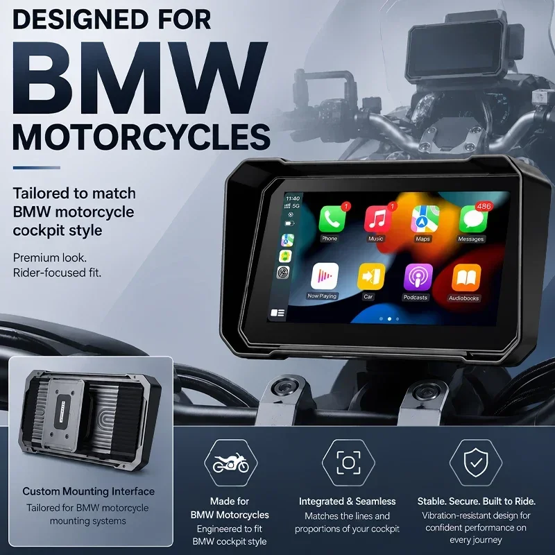 Jansite Motorcycle GPS Navigation For BMW R1200GS R1250GS F800 F900 S1000XR Wireless CarPlay Android Auto Dual BT Moto Monitor