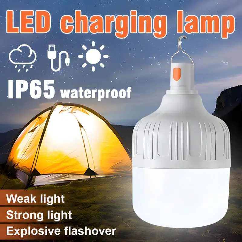 Outdoor USB Rechargeable LED Lamp Bulb 60W Emergency Light Hook Up Camping Fishing Portable Lantern Night Light