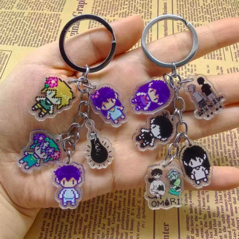 Omori Game Pixel Multi Charms Acrylic Keychain  Aubrey Mari Basil Kel Key Ring Bag Pendant Fans Collection Gift 