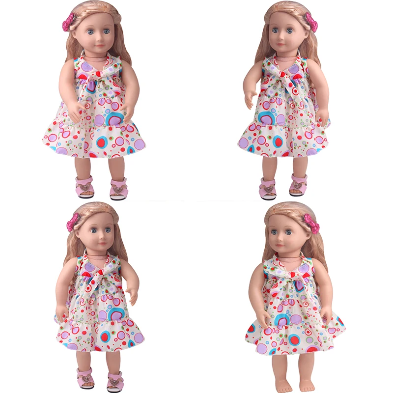 

18 inch doll girl summer short dress, polka dot overlapping dress, doll fashionable casual dress, doll accessories