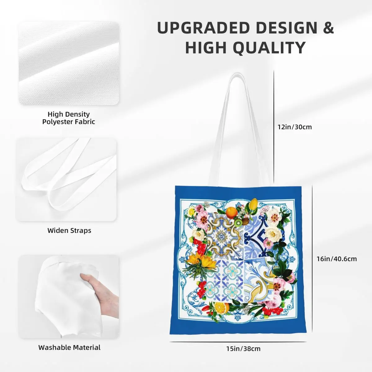 Azulejos sicilianos, mediterrâneo, mosaico, limões sacos de compras meninas lona a sacola reutilizável senhoras ombro tote bolsa de viagem