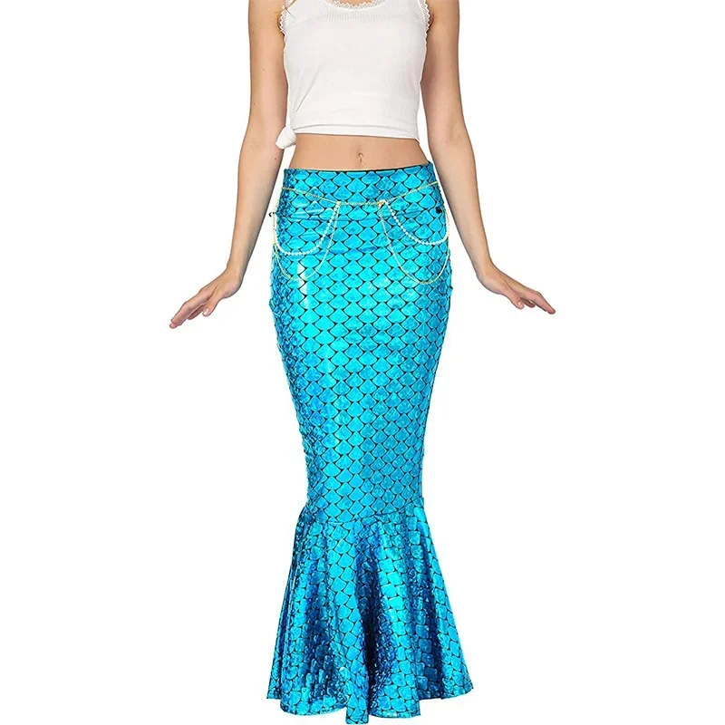 Nuova gonna attillata sui fianchi a sirena con paillettes gonna a coda di pesce a metà corpo cosplay abito da principessa sirena