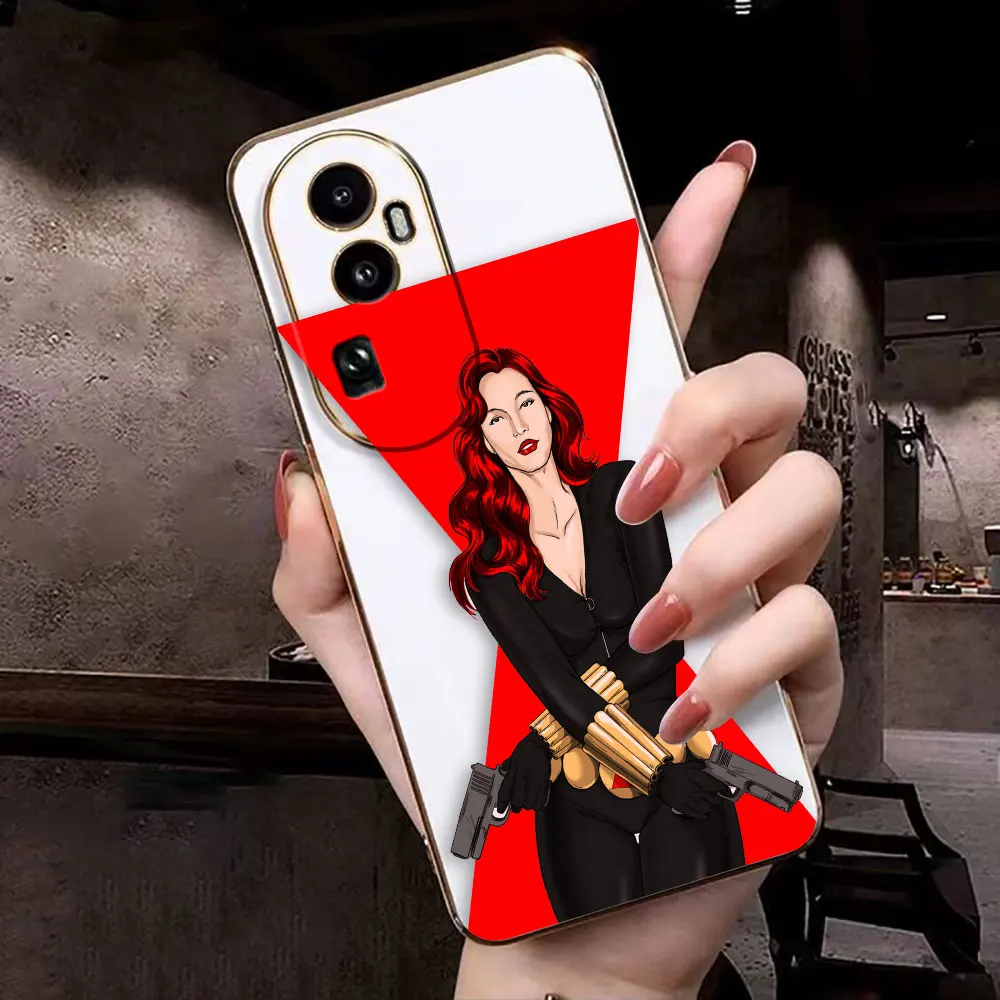 Cover Smooth E-TPU Phone Case OPPO RENO 2F 4 5 6 6Z 7 7Z 8 8T 10 PRO PLUS 4G 5G FIND X3 LITE Case Cartoon Beautiful Black Widow