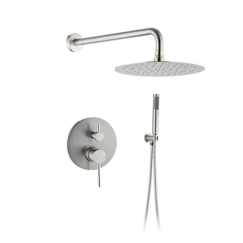 

Wall-Mounted Round Shower Combo Set with 10" Rain Showerhead and Handheld Showerhead, Pressure Balancing Valve Included, Modern