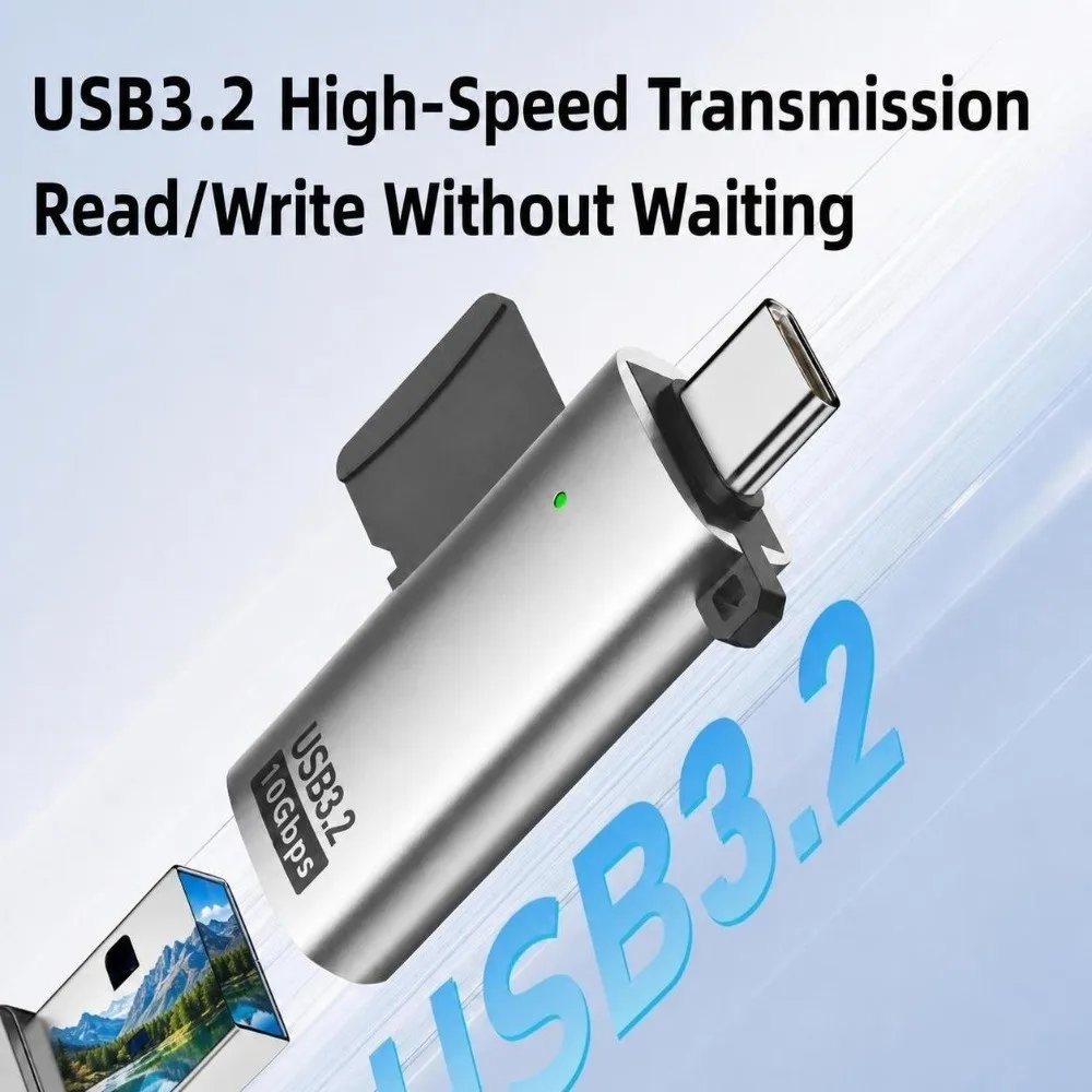2-in-1 Type-C Card Reader 10Gbps USB 3.2 for Micro SD Reader Support 2TB Capacity Driver Free USB Card Reader Video Viewing