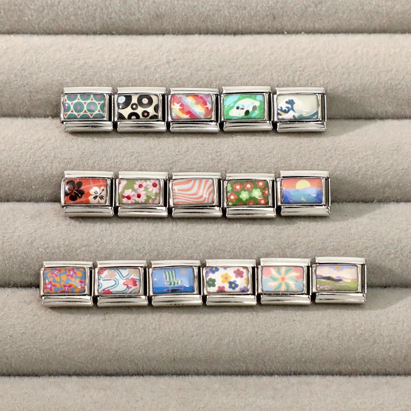 Creative Y2K Design Waves Sunrise Butterfly Flowers Cat Car Italian Charm Links Fit 9mm Stainless Steel Bracelet DIY Making Gift