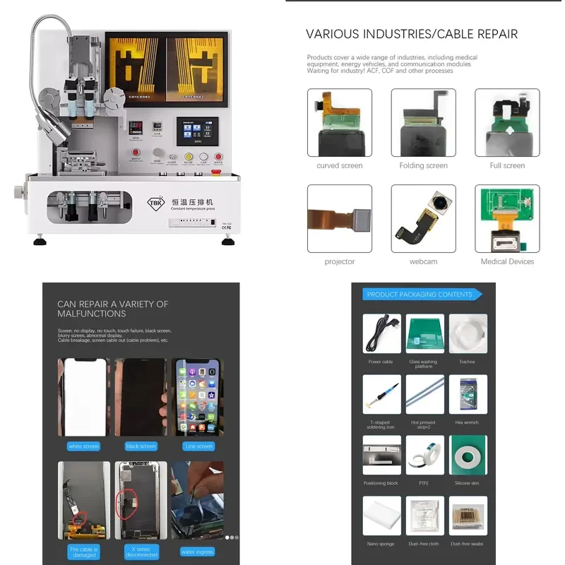 for TBK 502 ACF Bonder Mobile Phone Screen Repair Green Yellow Cable Replacement 220V Motor Programmable Controller Core