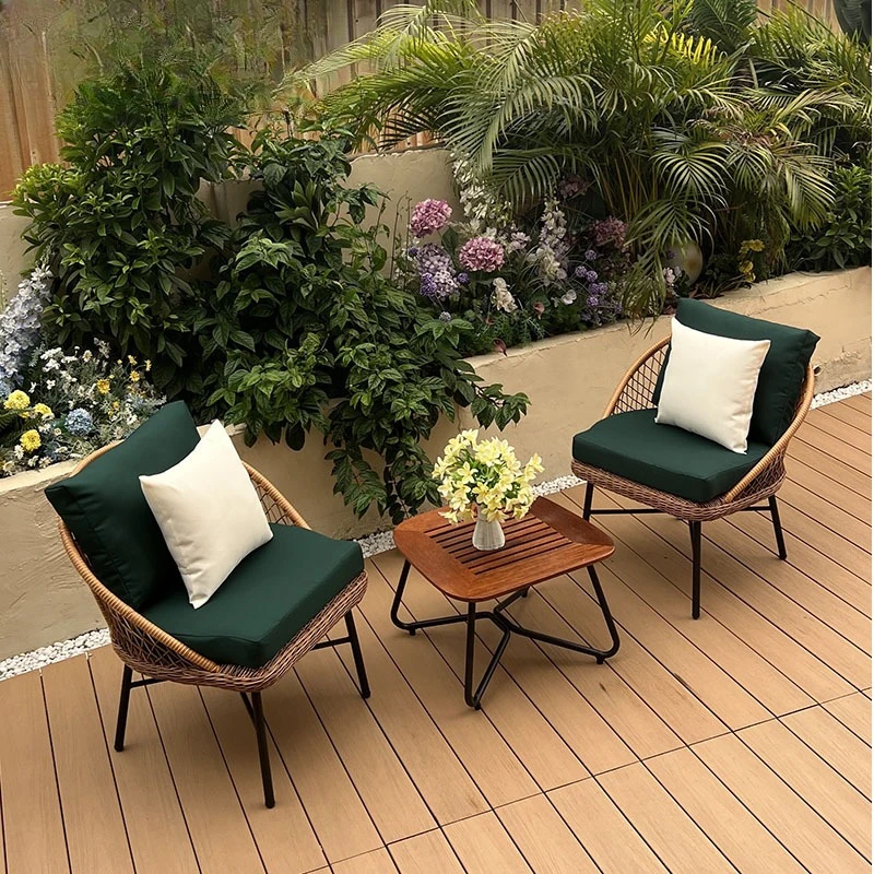 

Outdoor balcony small tables and chairs creative Internet celebrity rattan three-piece coffee table combination B & B terrace