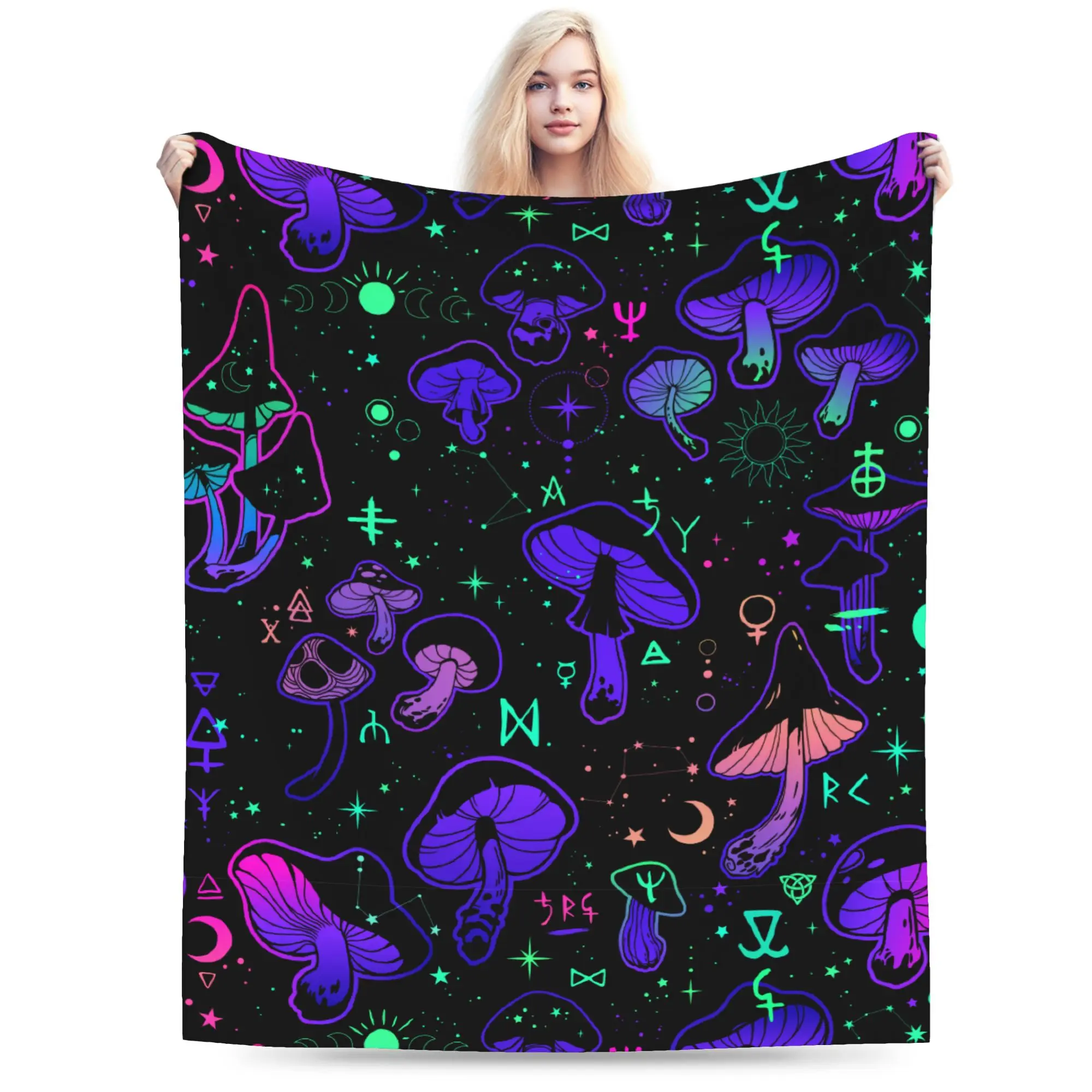 Mushrooms with Occult Blanket Fleece Autumn/Winter  Multi-function Lightweight Throw Blankets for Sofa Bedroom Quilt
