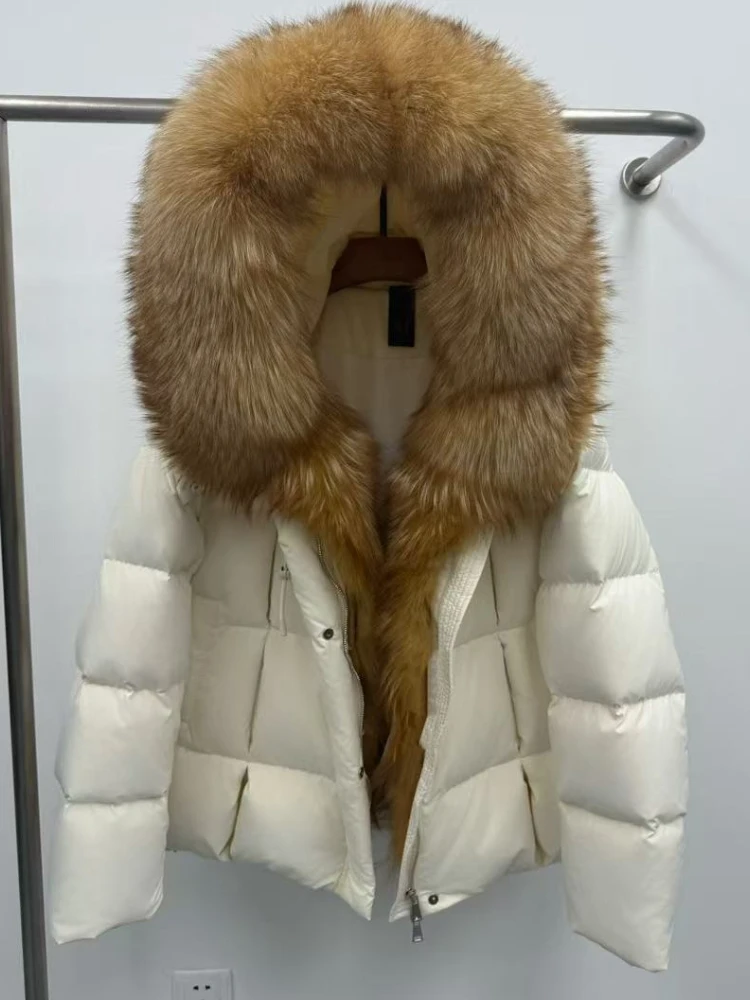 Natural pele de guaxinim quente realidade casaco de pele com capuz grosso branco ganso para baixo jaqueta outono inverno casual pele real outerwear feminino