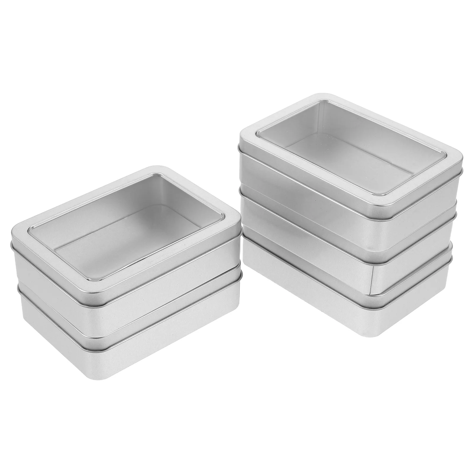 

5pcs Rectangular Storage Box Metal Small Tins with Lids Crafts Tea Cans Silver Window Design Kitchen Bedroom Living Room