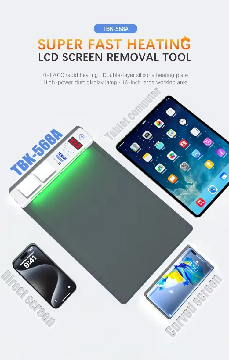 TBK-568A 16-inch LCD Screen Disassembly Fast Preheating Platform For iPhone /Samsung/iPad Display Touch Screen Rework Equipment