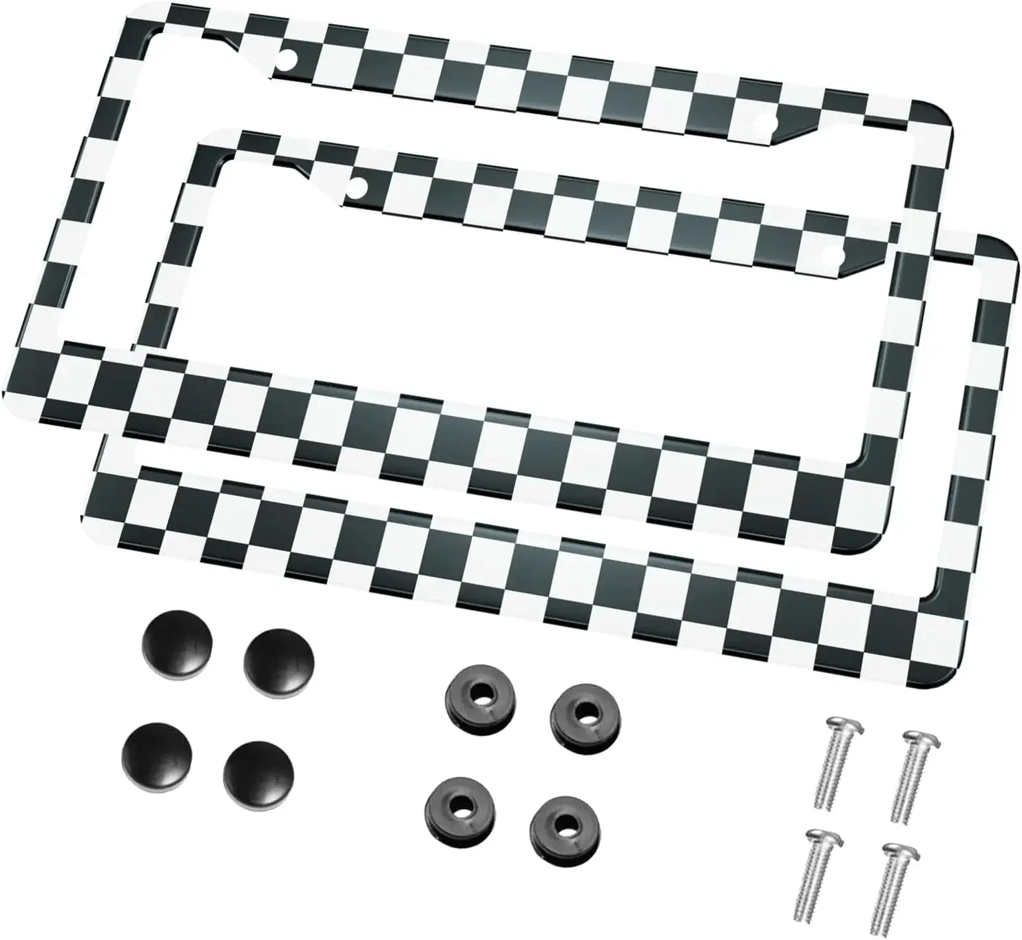 

Vintage Race Flag Pattern License Plate Frame 2 Pack License Plate Holder with 2 Holes Car Tag Frame for Women Men US Vehicles