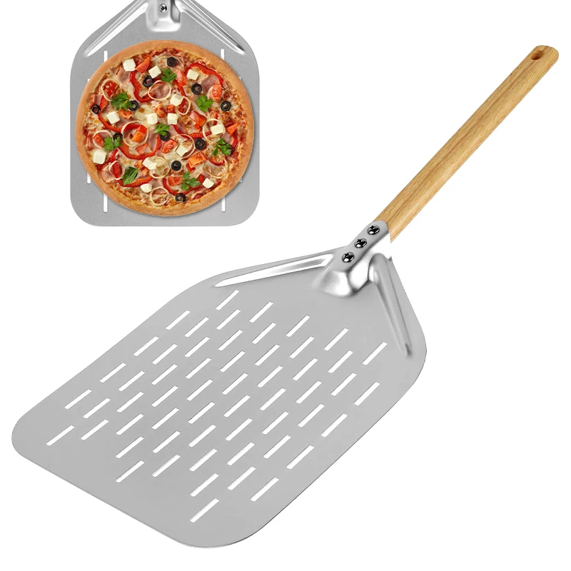 

12inch Aluminium Alloy Pizza Shovel Food Grade Pizza Paddle Nonstick Pizza Peel Spatula With Wood Handle Kitchen Baking Tools