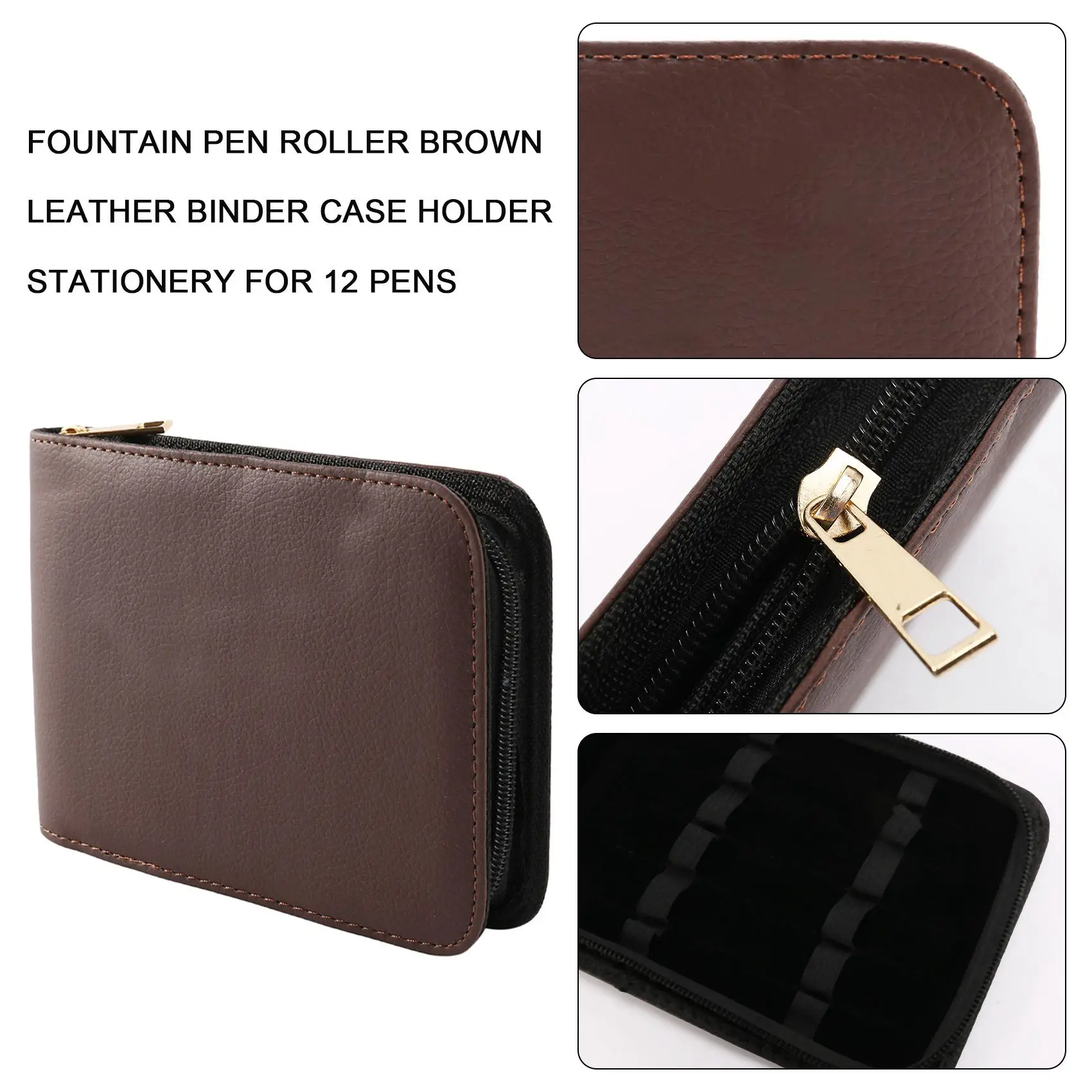 【2026 TOP Global】Fountain Pen Roller Brown Leather Binder Case Holder Stationery for 12 Pens