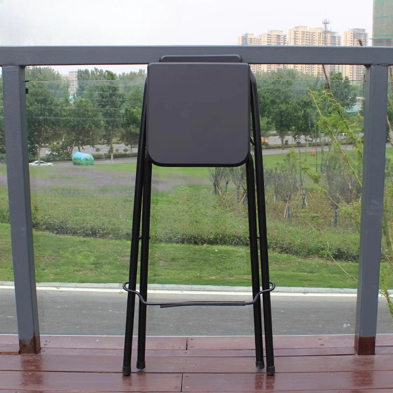 

Minimalist Bar Stool Folding Balcony High Foot Upholstered Bar Seat Portable Backrest Bar Chairs Outdoor Metal Leisure Furniture