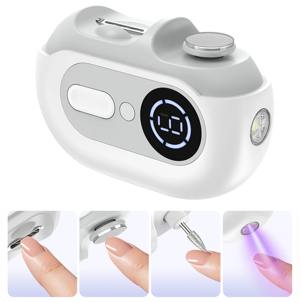 

Автоматический электрический триммер-шлифователь для ногтей 4-в-1 с УФ-лампой, пилка-шлифователь, маникюрные инструменты для шлифовки и полировки ногтей