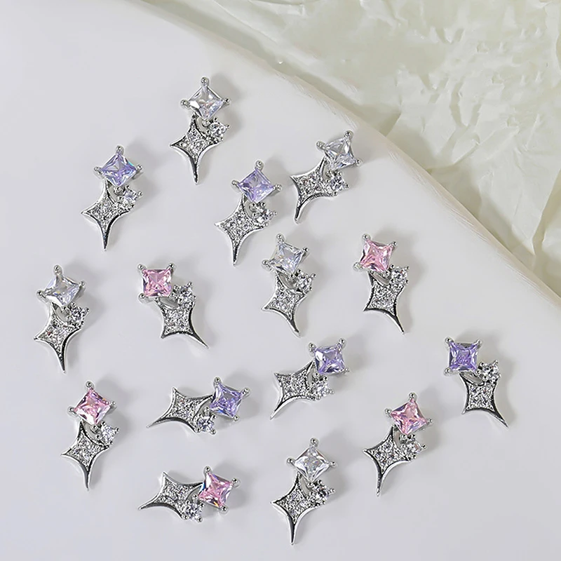 5 uds. De dijes para uñas de asterismo de aleación 3D, piezas de decoraciones de estrellas con diamantes de imitación brillantes, suministros de materiales artísticos