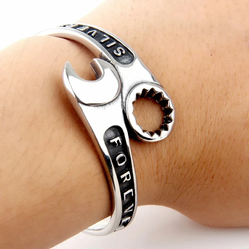 Fashion Wrench Bracelet Repair Tool Wrench Cuff Open Bracelet Men Motorcycle Rider Punk Rock Party Jewelry Gift