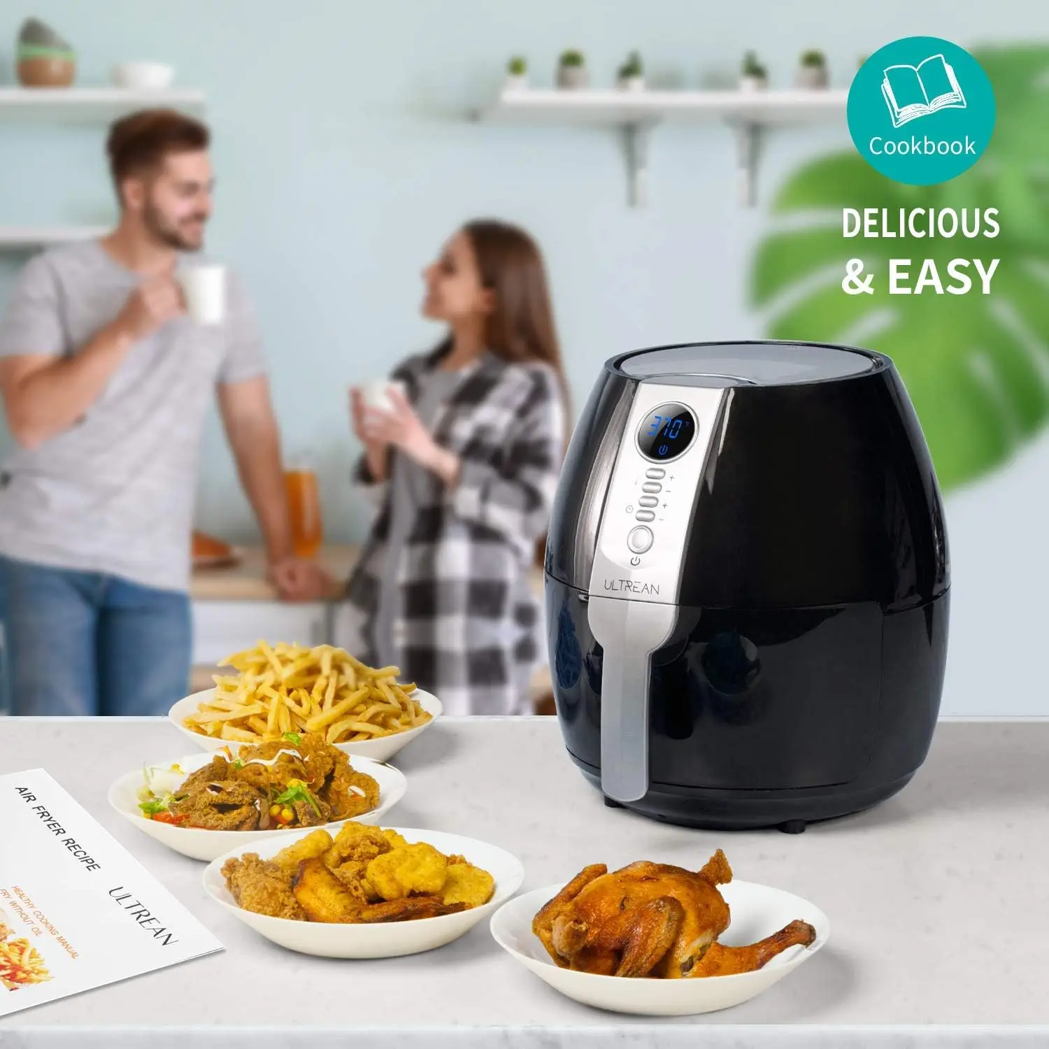 Penggorengan udara, 4.2 Quart Electric Airfryer Oven tanpa minyak Cooker dengan LCD layar Digital dan antilengket penggorengan, UL Certi