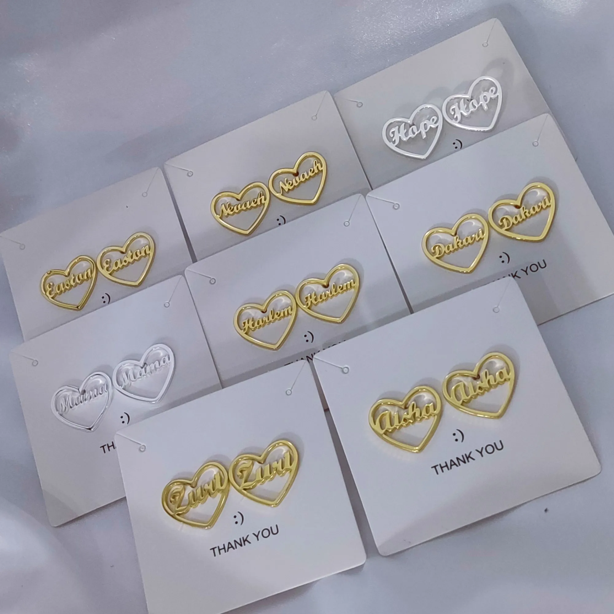 DUOYING-pendientes de corazón de identificación de bebé, aretes personalizados con nombre, perno prisionero de acero inoxidable, oro de 18K, regalo