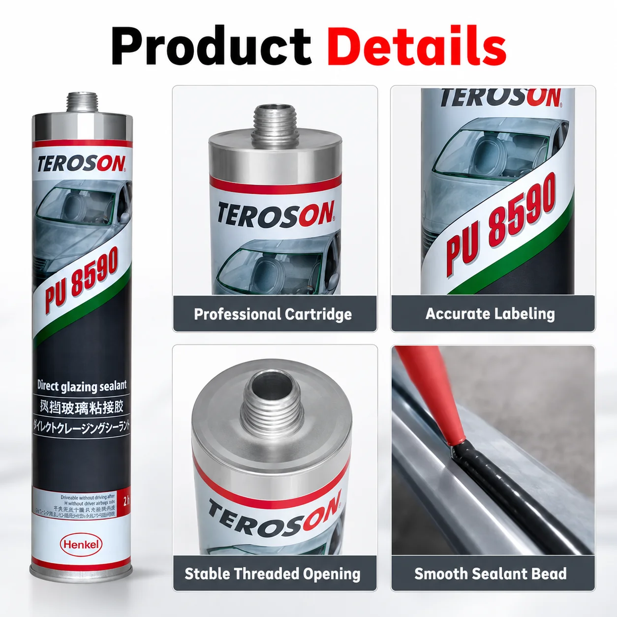 TEROSON PU9092 PU8590 Car Windshield Adhesive Polyurethane Sealant Auto Glass Roof Sunroof Waterproof Bonding Glue