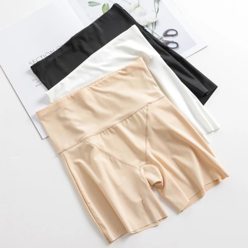 Flarixa High Waist Ice Silk Seamless Boxers For Women Plus Size Tummy Tuck Safety Shorts Slimming Women's Panties Summer Thin image 2