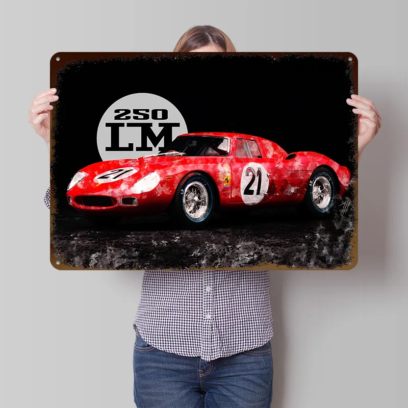 Racing Car 250 LM Tin Poster Customized Wall Art Retro Vintage Metal Signs for Fans Room Home and Decoration Gaming Wand Deko