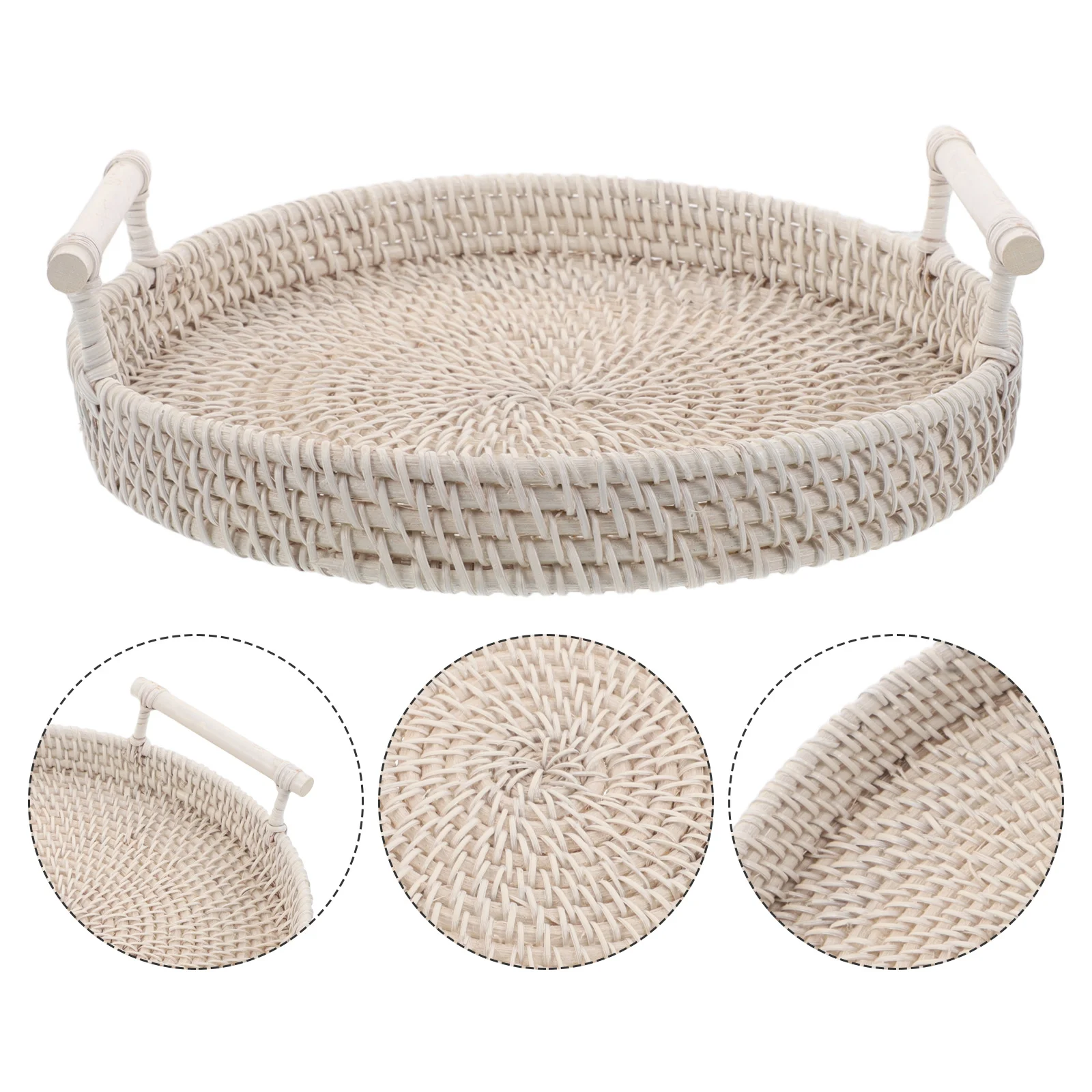 

Round Rattan Tray Handwoven with Handles for Serving Fruit Bread Snacks Guest Towels Decorative Woven Tray for Home Office