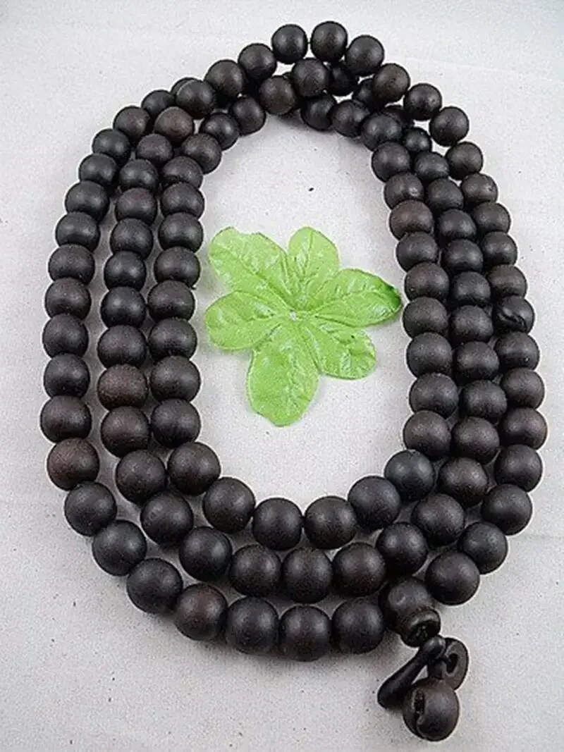 6-14mm Tibetan Buddhism 108 Roast Peach Wood Prayer Bead Mala Necklace