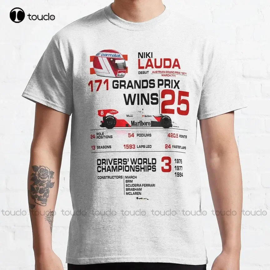 Niki Lauda - Stats With Car & Helmet Design 1984 Classic T-Shirt Custom Aldult Teen Unisex Digital Printing Tee Shirts Xs-5Xl