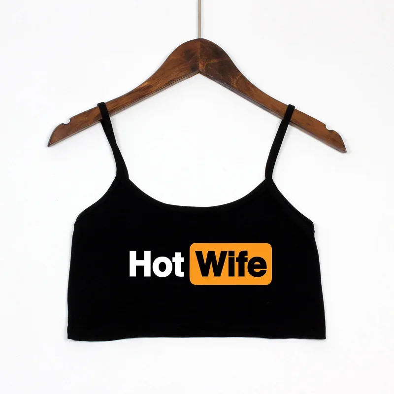 HOT WIFE Letters Print Female Sexy Crop Top Fashion Women's Sexy Elastic Cotton Camis Sleeveless Short Girls Tank Top Bar Women