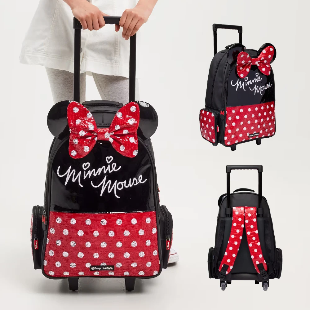 Disney Smiggle hot-selling Schoolbag female Minnie Wheel Backpack Mickey Children\'s knapsack Trolleys Bag 3-16 years